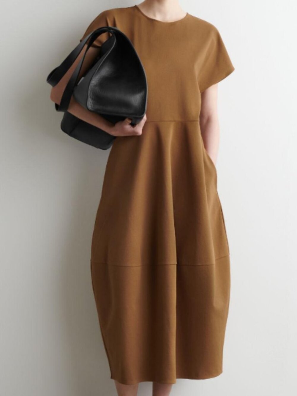 Cos Sculpted Cotton Midi Dress Brown XS